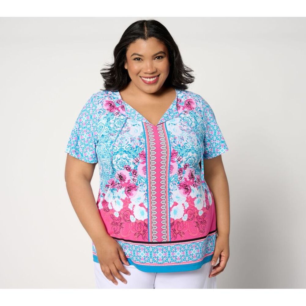 Susan Graver Women's Top Sz 2XS (XXS) Printed Liquid Knit Multi-colored A649286
